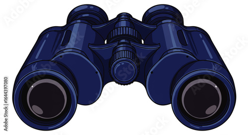 Detailed Illustration of a Pair of Dark Blue Binoculars