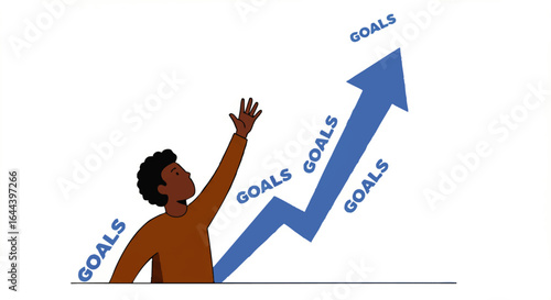Determined Person Reaching for Upward Trending Goals Arrow