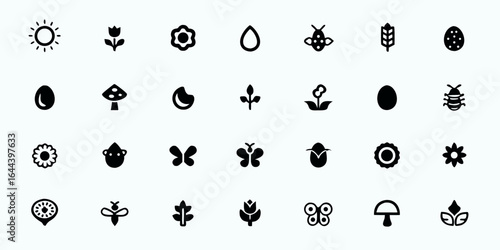 Life Cycle & Natural Process Line Art Vector Icons — Growth Stages, Metamorphosis, Seasonal Changes, Environmental Education, and Sustainability Symbols

