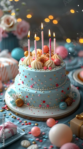 Decorative fondant cake for birthday celebration images
