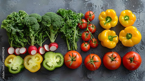 Fresh garden vegetables top view display HD photos