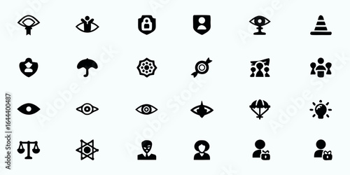 Ethical AI & Responsible Technology Line Art Vector Icons — Privacy, Fairness, Transparency, AI Governance, and Data Protection Symbols

