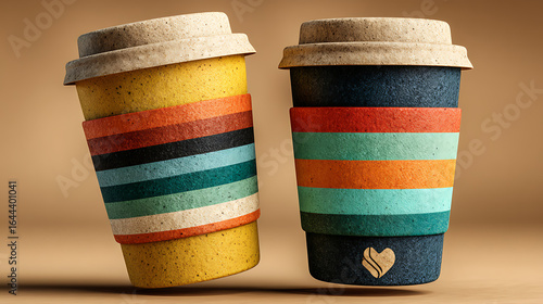 Two takeaway coffee cups with stripe high resolution HD images