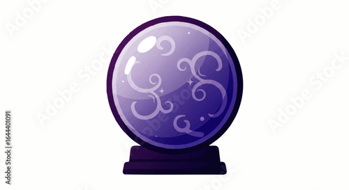 Enchanting purple crystal ball with glowing ethereal swirls and sparkling stars on a stand.