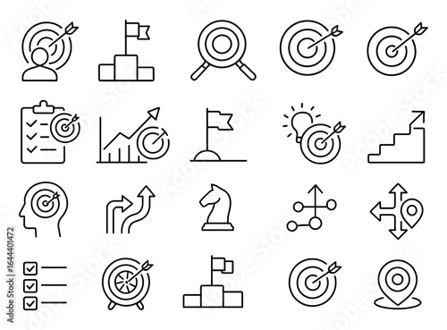 Success and strategy icons with target and arrow in linear design