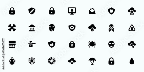 Cybersecurity & Data Protection Line Art Vector Icons — Firewall, Encryption, Virus Protection, Secure Login, Privacy, and Threat Detection Symbols

