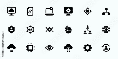 Software Development & DevOps Line Art Vector Icons — Coding, Continuous Integration, Deployment, Bug Fixing, System Monitoring, and IT Operations Symbols

