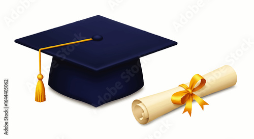 Graduation Cap and Diploma Scroll with Golden Ribbon Illustration