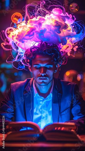 illustration of a young entrepreneur who has a cloud of smoke in the form of brillian 7