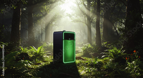 Wallpaper Mural Futuristic Green-Lit Storage Unit in a Misty Forest Torontodigital.ca