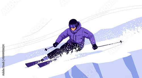 Illustration of a skier carving down a snowy slope with elegance and speed depicting winter sports and freedom