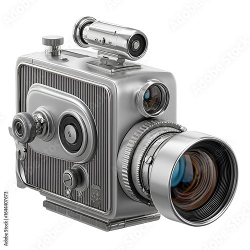 Detailed Shiny Silver Vintage Camera Lens Device Electronic Equipment