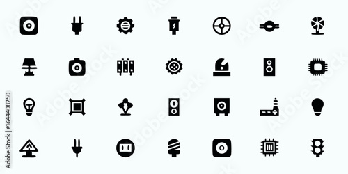 Electrical Engineering & Electronics Line Art Vector Icons — Circuits, Components, Wiring, PCB, Power Supply, and Electronic Tools


