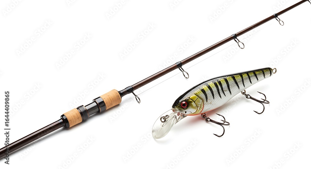 Fishing Tackle Still Life: Rod and Crankbait Lure Fishing Tackle Still Life: Rod and Crankbait Lure