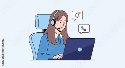 Illustration of a customer service representative working at her desk providing support