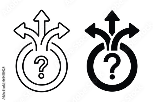Decision Making Icon. Question Mark with Multiple Arrows. Choice and Direction Icon, Question Mark with Arrows.