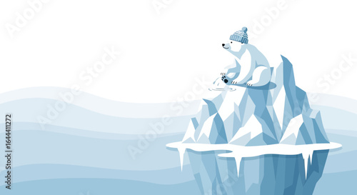 Illustration of a polar bear on melting iceberg representing climate change effects