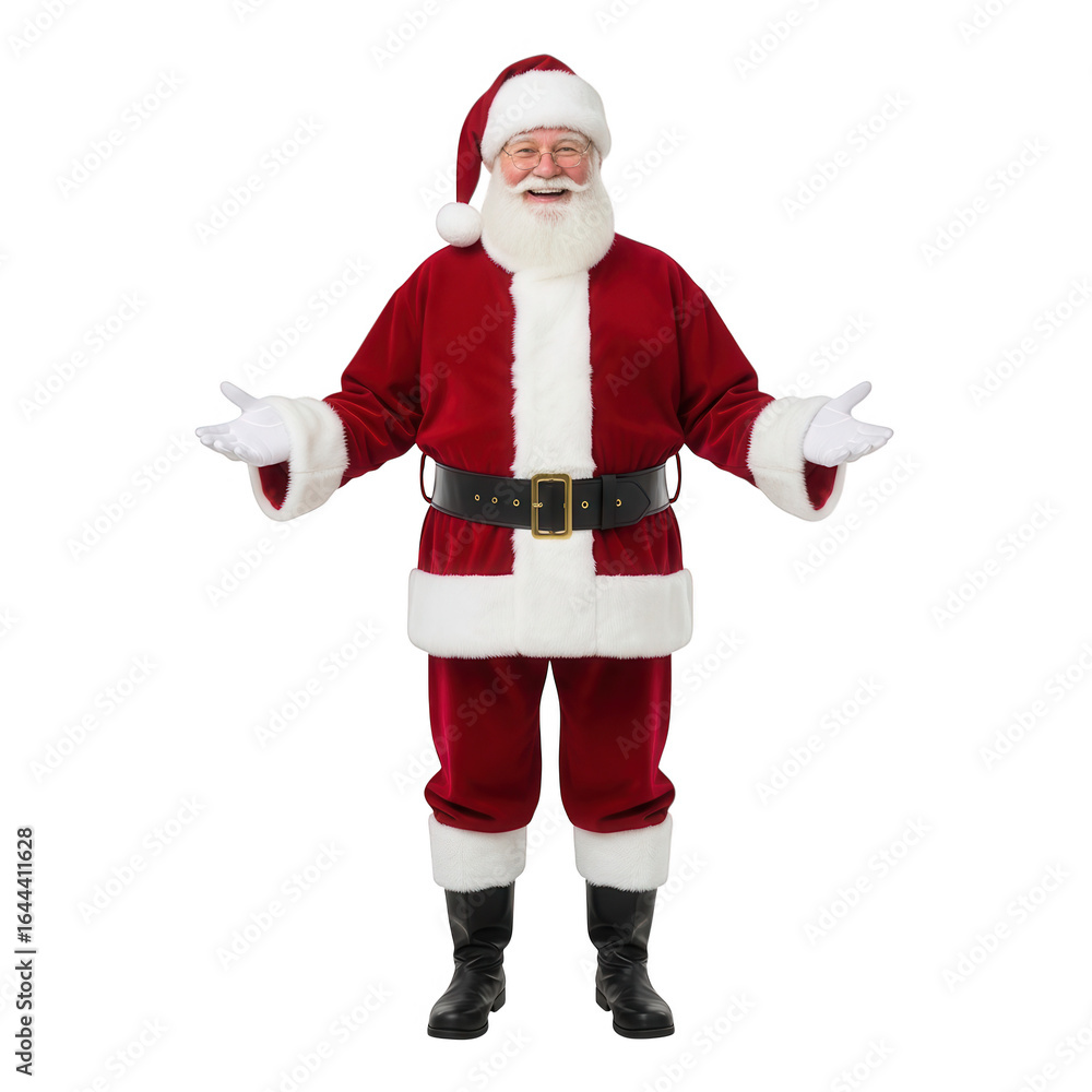 Friendly santa claus welcoming with open arms isolated on transparent background Friendly santa claus welcoming with open arms isolated on transparent background