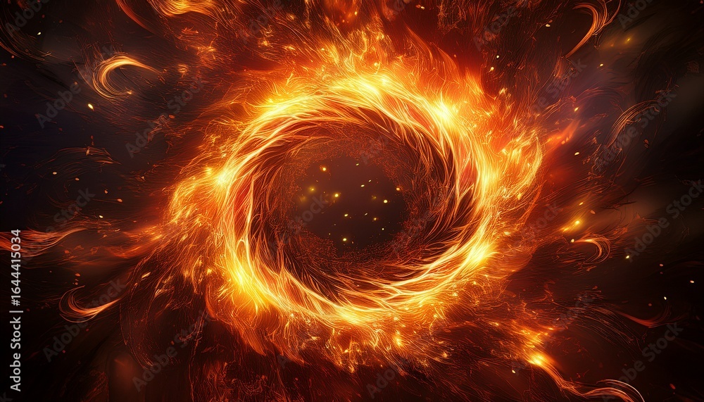 Fototapeta premium blazing inferno fiery flames sparks erupting circular golden hot burning fire