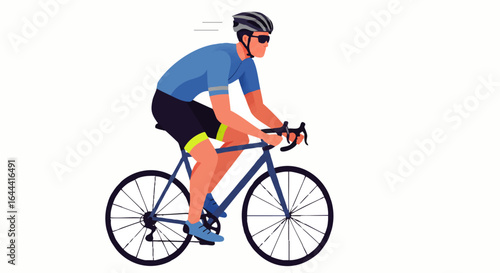Male cyclist in blue sportswear and helmet riding a road bike, side view vector illustration.