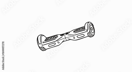 Minimalist line art illustration of a two-wheeled self-balancing hoverboard scooter.