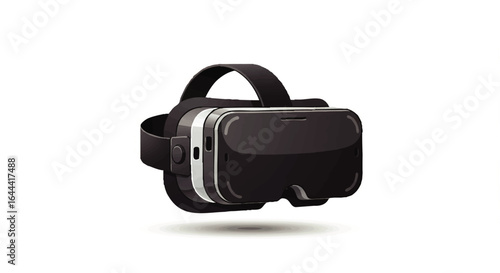 Modern black virtual reality headset with white accents and adjustable straps, illustrated in a clean vector style.