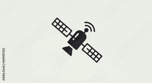 Modern flat design satellite icon with grid solar panels and radiating antenna signal