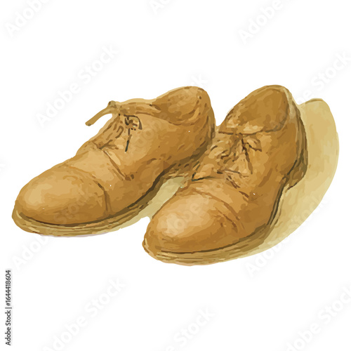 Vintage Brown Leather Oxford Shoes Watercolor Illustration