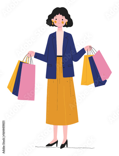 Stylish Woman Holding Shopping Bags in Vibrant Colorful Attire