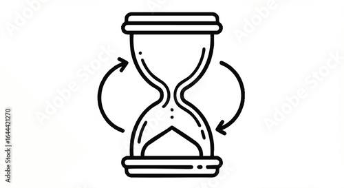 Monochrome hourglass line icon with circular arrows indicating a time loop or cycle.
