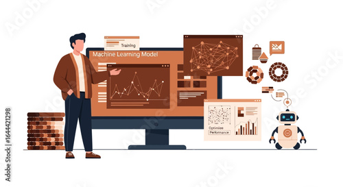 Illustrative representation of a professional explaining machine learning models and algorithms