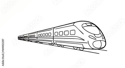 Simple black line art of a modern high-speed bullet train with an aerodynamic design.