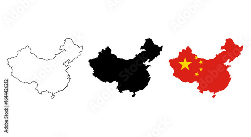 Outline, Silhouette, and National Flag Map Representations of a Geographically Significant East Asian Nation