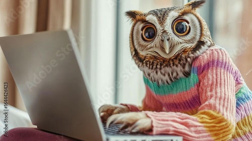 Owl Using Laptop: A Cute Image