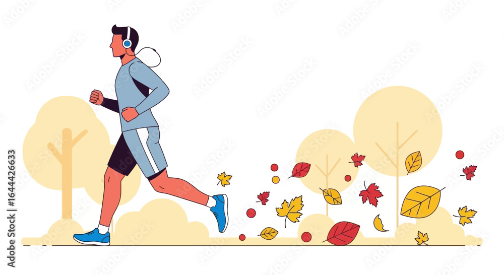 Naklejka premium Man Running in Autumn Park Illustration Representing Health and Well-being Outdoors in Nature