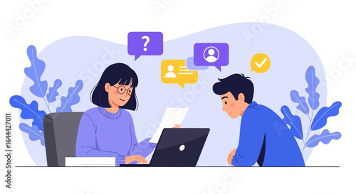 Job Interview Illustration with Questions and Answers Between Interviewer and Candidate