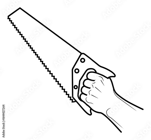 Line Art Illustration of a Hand Holding a Hand Saw