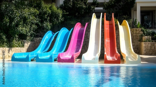 Colorful Waterslides at Resort Pool