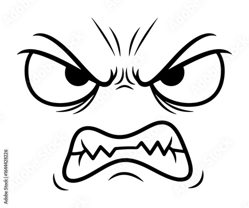 Cartoon Angry Face Expression in Black and White