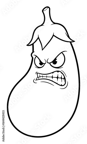 Cartoon Drawing of an Angry Eggplant with Intense Facial Expression