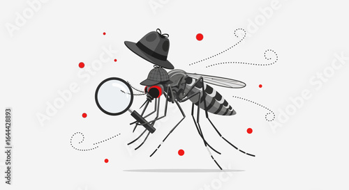 Mosquito Detective Investigating A Mystery With Magnifying Glass And Two Hats