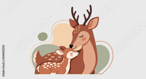 Loving deer and fawn illustration showcases maternal love and nature's beauty perfectly