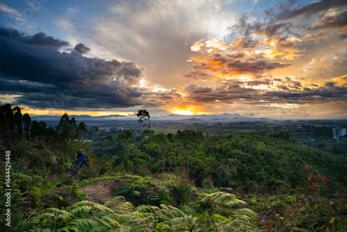 Mountain Biker Riding at Sunset in the Hills of Popayán, Colombia