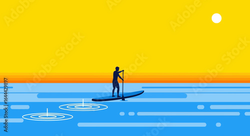 Paddle Boarding Serenity Silhouette Of A Person At Sunset For Relaxation