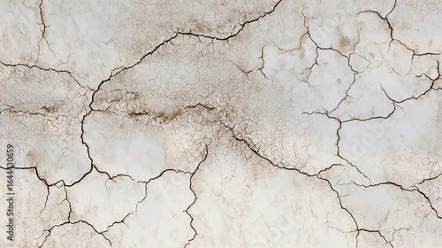 A textured surface featuring cracked white and beige patterns, evoking a sense of dryness or aging.