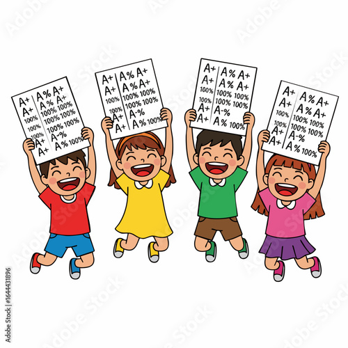 Cute Cartoon Style Cheerful Student Holding Exam Result with Good Score Illustration