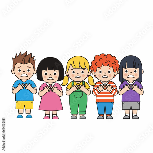 Cute Cartoon Group of Children Feeling Disappointed Expression Illustration