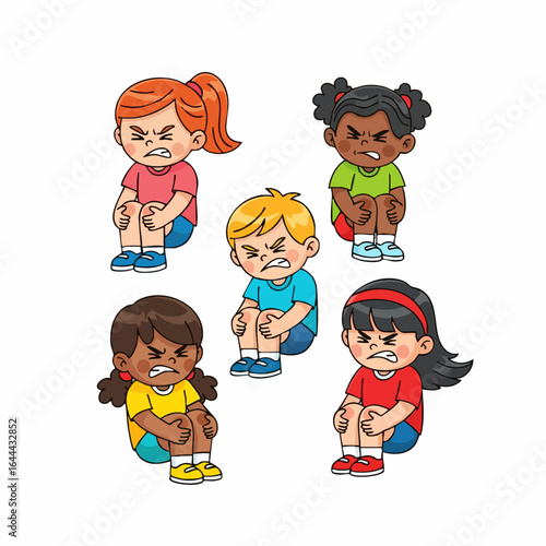 Cartoon Angry Kids Group Diverse Emotion Character Illustration