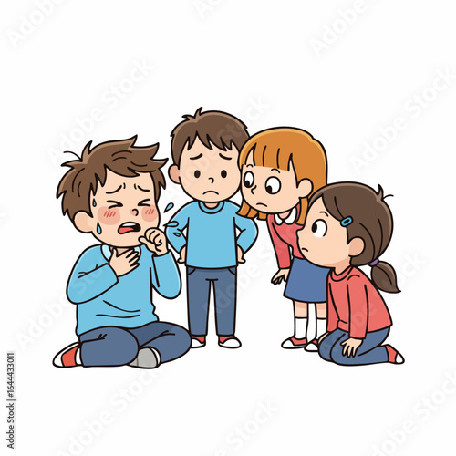 Colorful Cartoon Style Young Friends Comforting Sad Boy Illustration