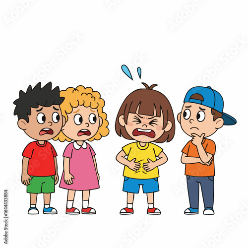 Cartoon Style Upset Stomach Little Kids Character Children Illustration